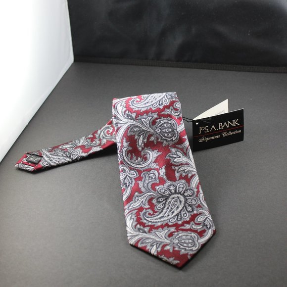 Jos. A. Bank Silk Tie NWT Signature Collection Red Paisley 3.5" Wide 59" Long - Picture 5 of 9
